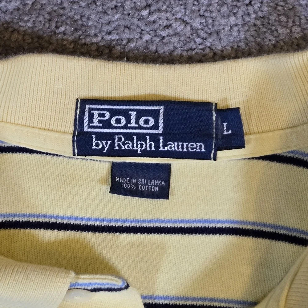 Polo Ralph Lauren Short Sleeve Polo Shirt Mens Large Yellow Blue Striped Pony